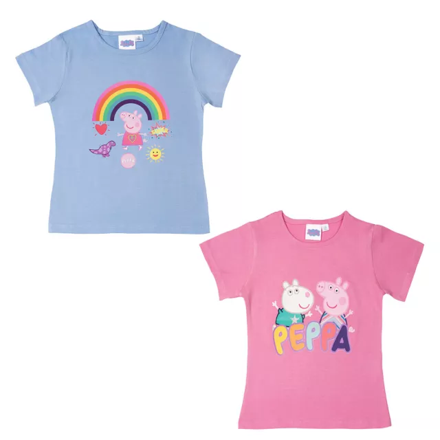 Peppa Wutz Kinder T-Shirt Mädchen Oberteil kurzärmlig Pink/Blau (2er Pack)