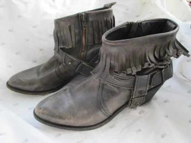 ALL SAINTS Fringe Bonny Cuban Ankle Black Leather Boots 4 37
