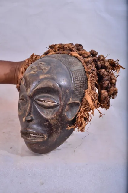 African Tribal Chokwe Art Mask -Manu PWO Mask Chokwe Tribe DR Congo & Rope Hair 3