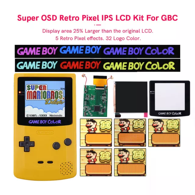 Super OSD Retro Pixel IPS Backlight LCD+Pre-cut Shell For GBC-Logo discoloration