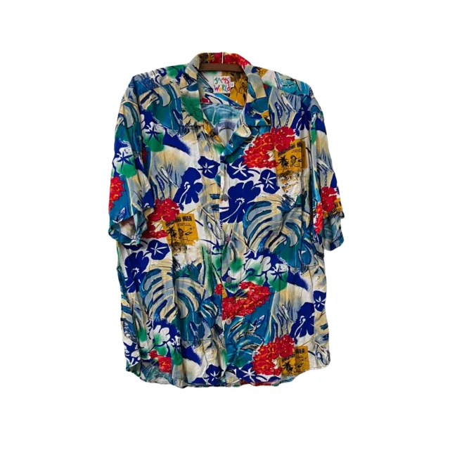 Vintage Jams World Mens Colorful Hawaiian Hawaii Hula Floral Button Shirt XL