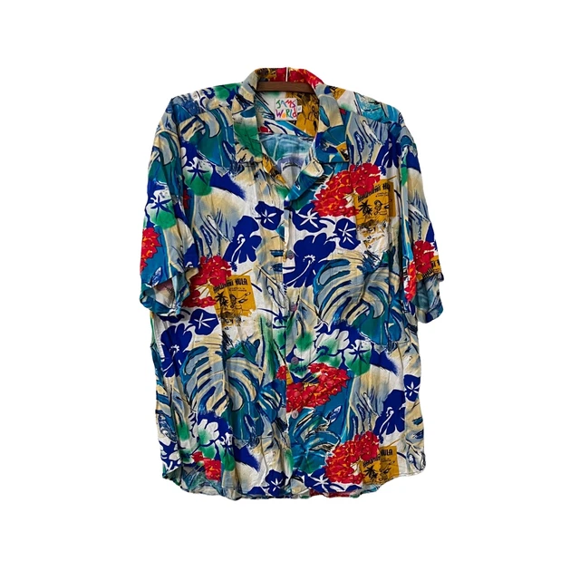 Vintage Jams World Mens Colorful Hawaiian Hawaii Hula Floral Button Shirt XL