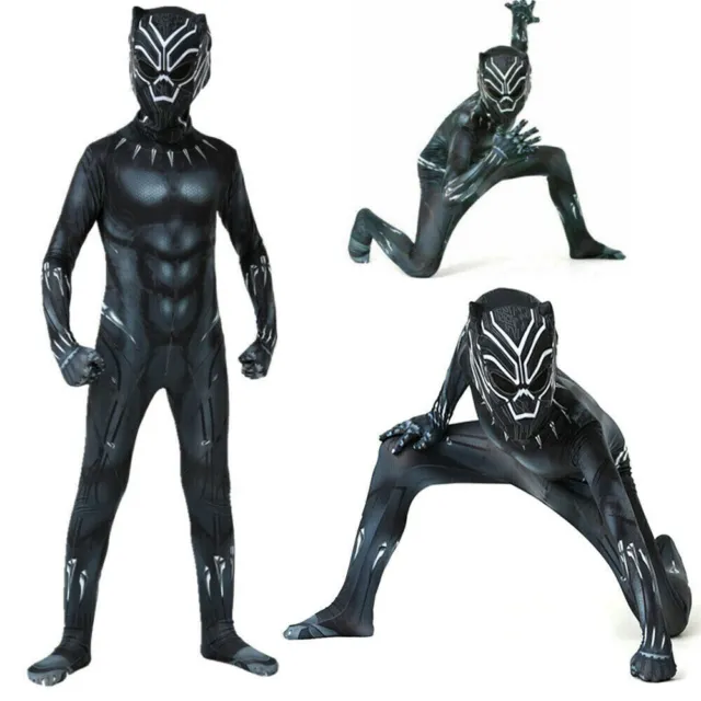 Black Panther Boys Kids Superhero Cosplay Costume Party Fancy Dress Up Outfit UK