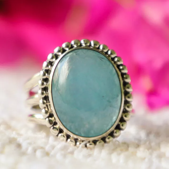 Aquamarine Natural Gemstone Ring 925 Slid Sterling Silver Handmade Jewelry Ring