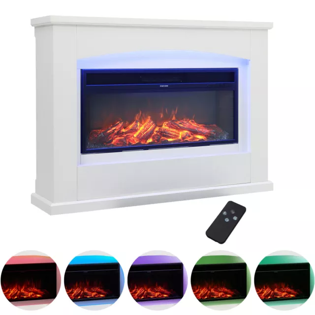 Floor Standing Mantel Electric Fireplace LED Log Fire 7-Colors Backlight +Remote