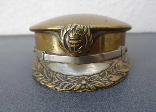 WW1 Trench Art Naval Officers Peaked Cap Snuff / Tobacco Box