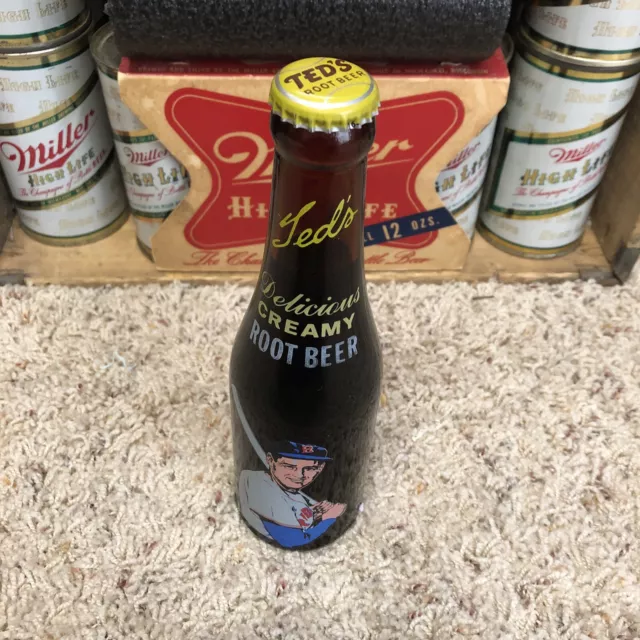 Ted Williams Boston Red Sox Root Beer Bottle Full Moxie Amber
