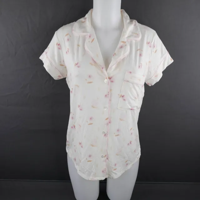 Eberjey Womens Pajama Top Small Pink Floral Gisele Lounge Button Soft Sleep NEW