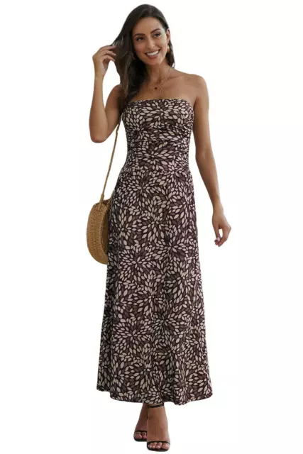 Abito donna a fascia svasato stampato floreale tasche vestito lungo casual nuovo