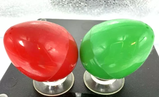 Egg Salt & Pepper Shakers - Plastic Red and Green Vintage