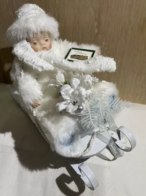 Heritage Signature Collection Winter Sleep Baby  Sleigh Porcelain Doll EC No Box