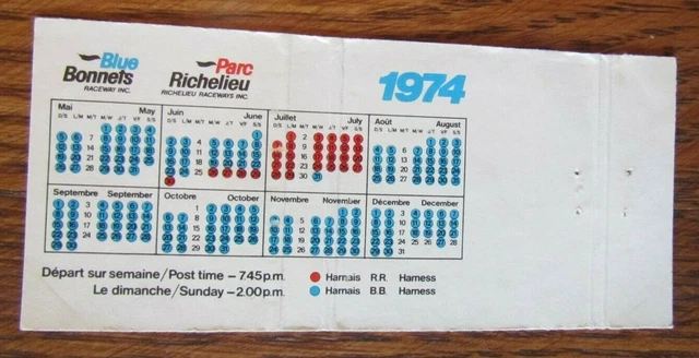 Horse Racing Sports Matchbook Matchcover: 1974 Blue Bonnet (Montreal Quebec) E13 2