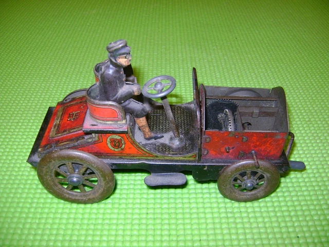 Jouet Ancien Hessmobil En Tôle - Voiture à Volant D'inertie - Époque Bing-Jep (1910)