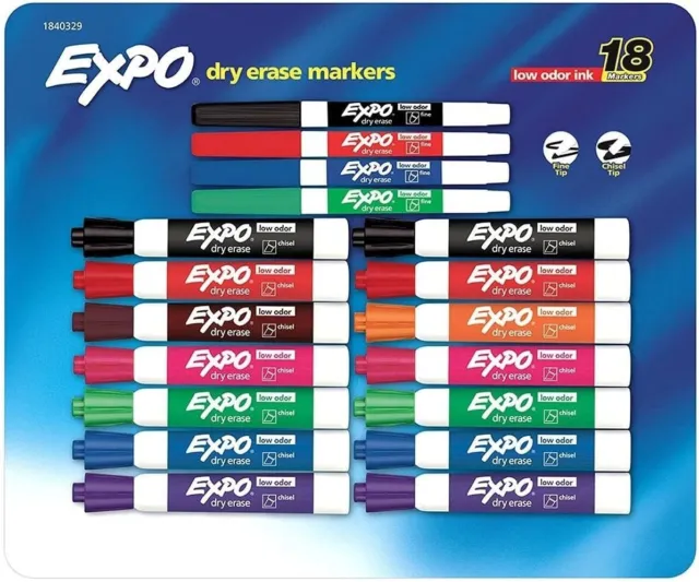 Expo Dry Erase Markers 18 Count 4 Fine & 14 Chisel Tip Markers Low Odor Ink