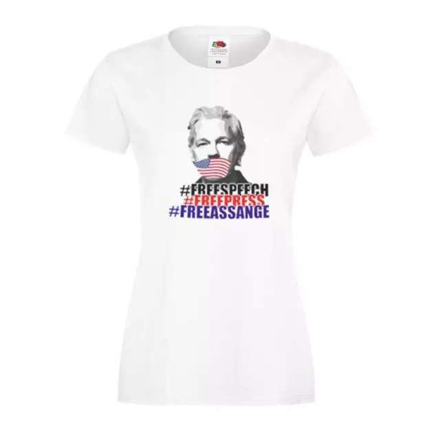 Ladies White Free Speech Press Julian Assange Freedom T-Shirt