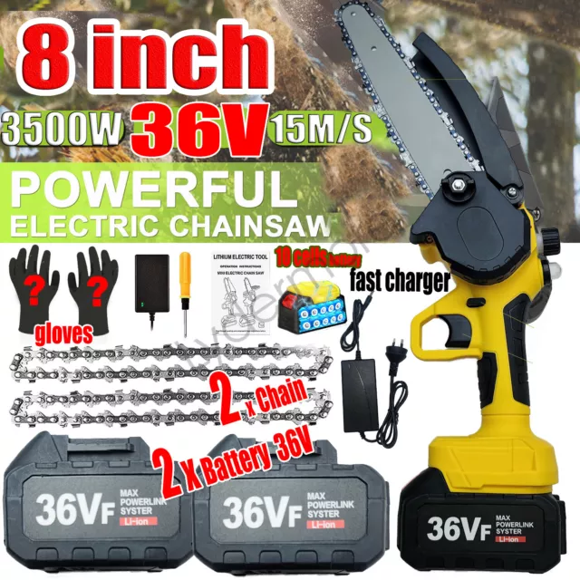 36V 8" Mini Cordless Electric Chainsaw 2Battery 36V Wood Cutter Rechargeable NEW