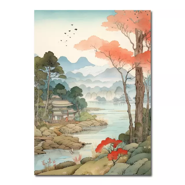 Peaceful Traditional Japanese Landscape Painting Wall Art Poster Print