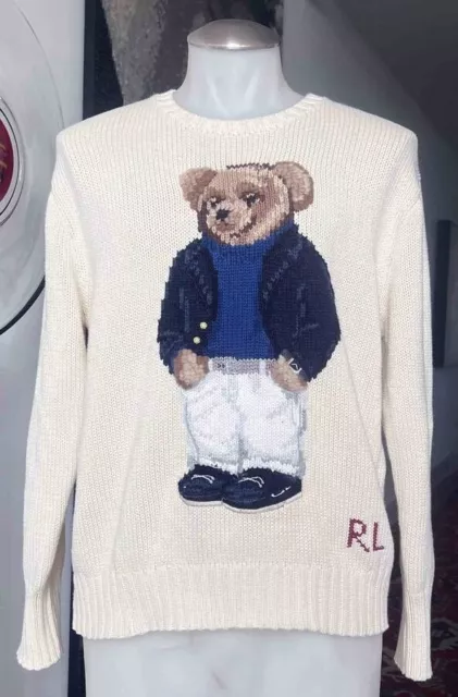 Polo Ralph Lauren Bear Pullover Crew Neck Sweater Cotton/Linen Sz Large