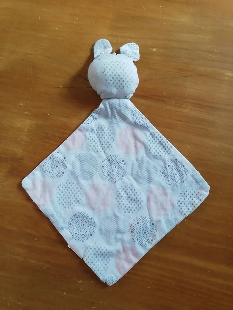 O/ Doudou Obaibi Okaidi OB Lapin Plat Blanc Gris Rose Ronds Argenté Losange 2