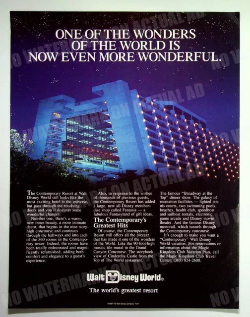 Walt Disney World Contemporary Resort 1988 Trade Print Magazine AD Poster ADVERT