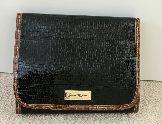 Samantha Brown Croc Embossed Black Makeup Bag Travel Case Organizer Toiletry