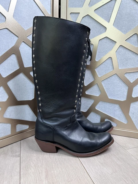 Reba Womens Leslie Tall Western Boots RML254 Black Leather Cowboy 9.5 B studded Reba Womens Leslie Tall Western Boots RML254 Black Leather Cowboy 9.5 B studded