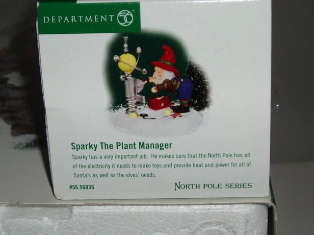 DEPT 56 NORTH POLE VILLAGE Accessory  SPARKY THE PLANT MANAGER (T) NIB