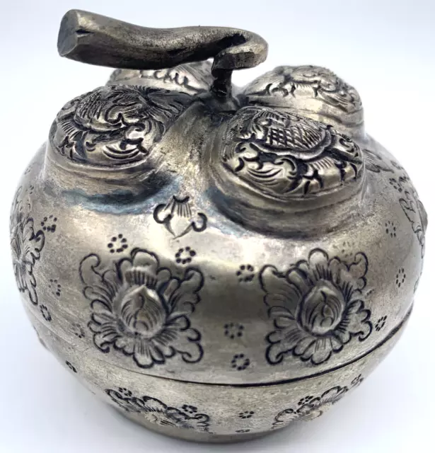 Betel Nut Box Fruit Persimmon Cambodian Silver Repousse Antique