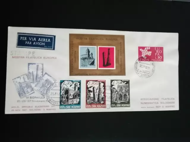 Storia Postale San Marino Stampe Mostra Filatelica Europea Vi° Bophilex  1961