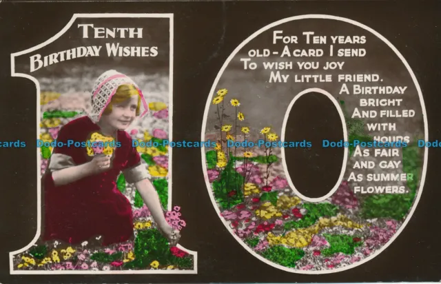 R061260 Greeting Postcard. Tenth Birthday Wishes. Wildt and Kray. RP