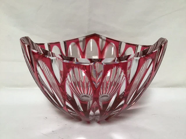 EE77 Vintage Val St. Lambert Style Cut to Clear & Pink Vase Bowl