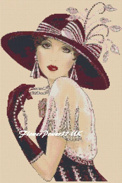 Cross stitch chart  Art Deco Lady 35d    FlowerPower37-Uk