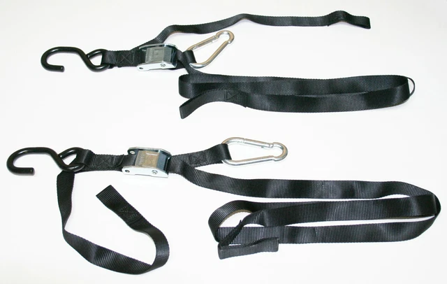 Black Tie Downs w/ Assist Carabiner Set/2 1200 LB Strength NEW!