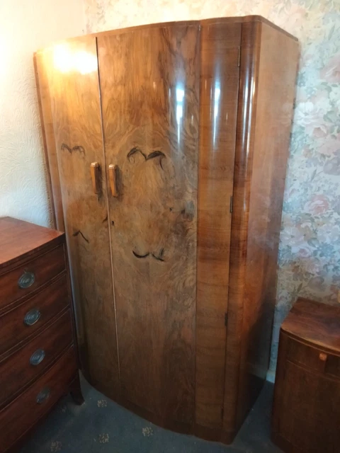 Large Art Deco Burr walnut double wardrobe, good condition