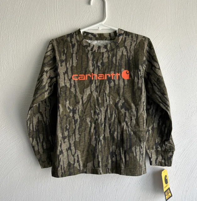 Carhartt Boys Toddler Long Sleeve Mossy Oak Bottomland Camo Shirt, 3T
