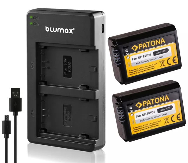 2 x Patona Akku + Dual-Ladegerät für Sony Alpha 7 II, 7R, 7R II, 7S, 7S II  FW50