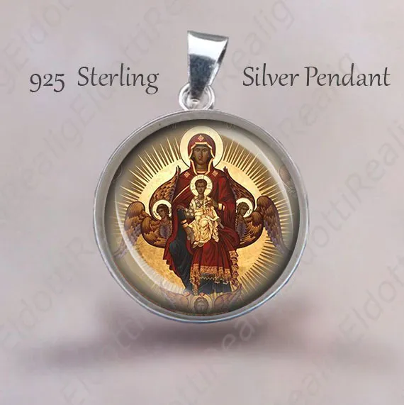 Veneration Most Holy Theotokos Medal 925 Sterling Silver Orthodox Icon Pendant