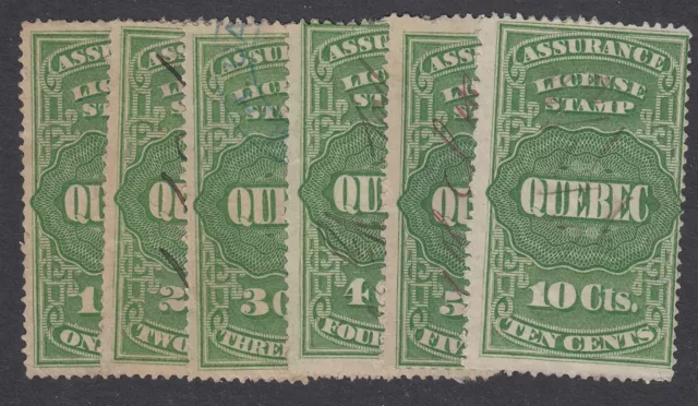 Canada Revenue QA1-QA6 Used Quebec License Stamps