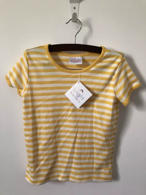 NWT Hanna Andersson Little Girls Yellow/Cream Stripes S/S T-Shirt 120cm (6-7)