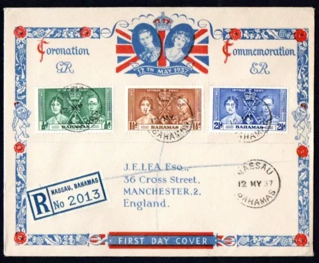 BAHAMAS 1937 Coronation First Day Cover Registered post Nassau (Ref 0717)