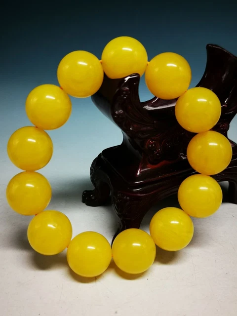 20mm Big Beads Yellow Beeswax Bead Hand Polished Prayer Bracelet sd4