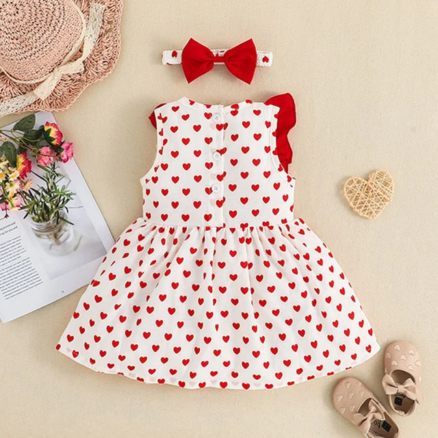 Abito per bambine San Valentino senza maniche Love Heart Abiti con Set Fascia 3