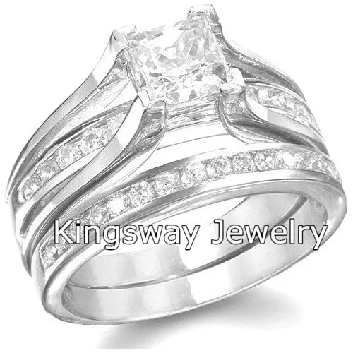 WEDDING RINGS 2 pc Princess Engagement SET | AAA CZ PREMIUM 925 Sterling Silver