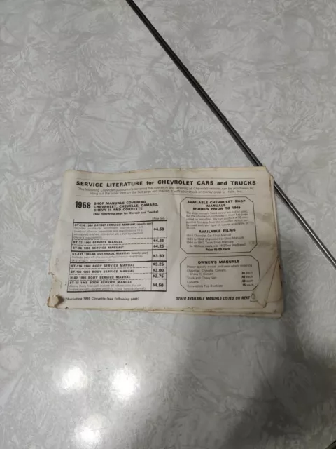 1968 Chevrolet Owner's Manual Camaro missing cover