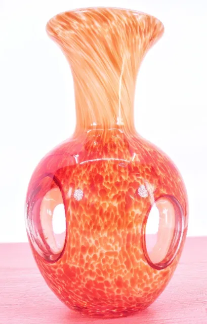 Murano Style Hand Blown Speckled Clear View Art Glass Vase 6 3/8" Tall