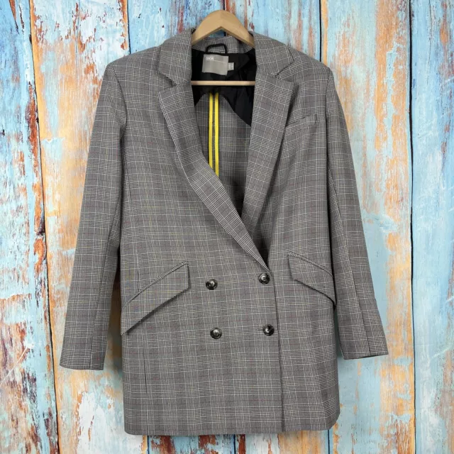 Asos Womens Grey Checked  Button Long Blazer Jacket Coat Size UK 6