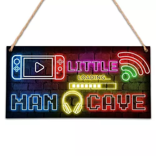 Little Man Cave Sign, 6x12" Neon Video Gamer Wooden Door Sign for Little Boy 2