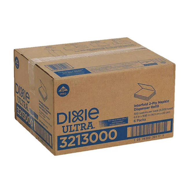 Dixie Ultra Interfold Dispenser Paper Napkins, 2-ply, 500 Sheets, 6-count