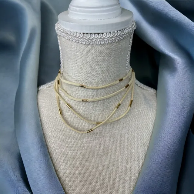 Ettika Wrap Necklace Womens 74” Cream Suede Gold Bead Choker Long Jewelry