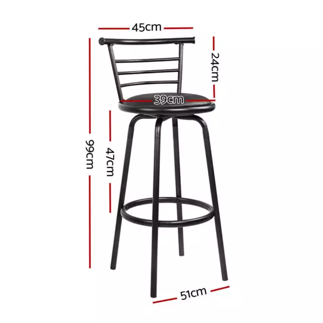 Artiss Set of 2 PU Leather Bar Stools - Black and Steel 2